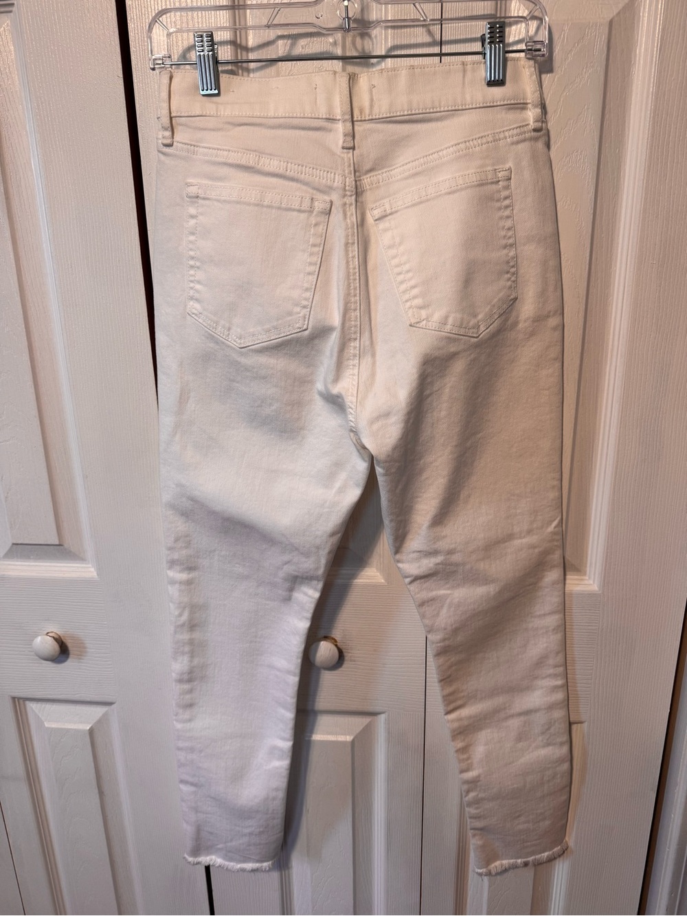 Loft White Denim High-Rise Skinny Jeans Zipper Frayed Hem Size 27 - Picture 7 of 11
